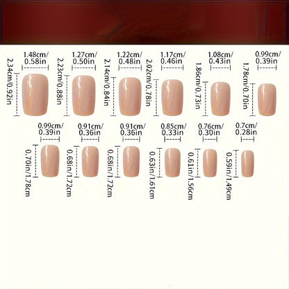 Press On Nails 215pcs Short Square - Marble Texture Brown Lines Gradient Glossy Full Cover False Nails Acrylic Stick On Nails DIY Manicure Kit for Women Girls 9 Pack