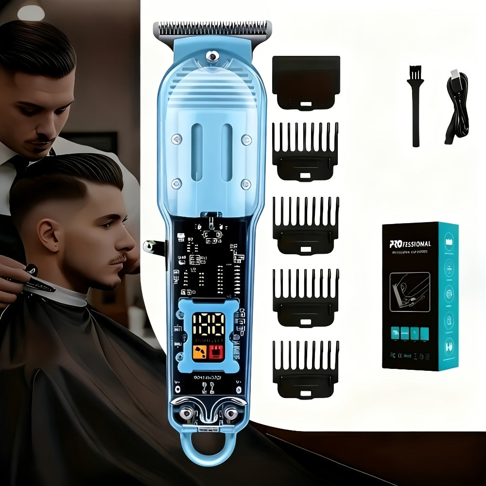 Men' Cordless Hair Clipper & Beard Trimmer with LED Display - USB-C Charging, 4 Attachments Combs (Long Hair Trimmer, Barber-Grade Clipper) - Cordless Shaver Suitable for Home & Travel - Perfect Gift for Men
