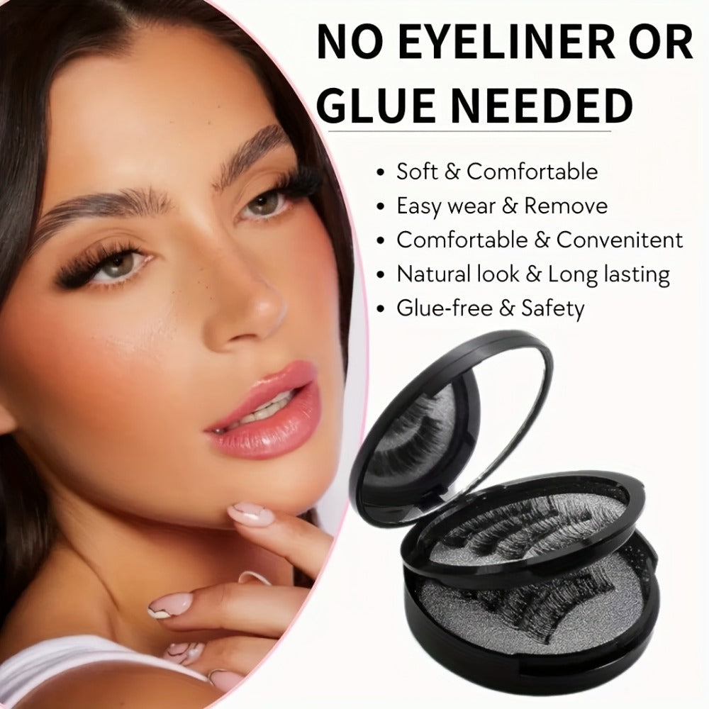 8 Pairs of Natural Glue Free 3D False Eyelashes, No Eyeliner, Reusable Dual Magnetic False Eyelashes Set, with Clip, Reusable, Waterproof, Glue Free, Easy to Wear At Christmas, Ladies Gift