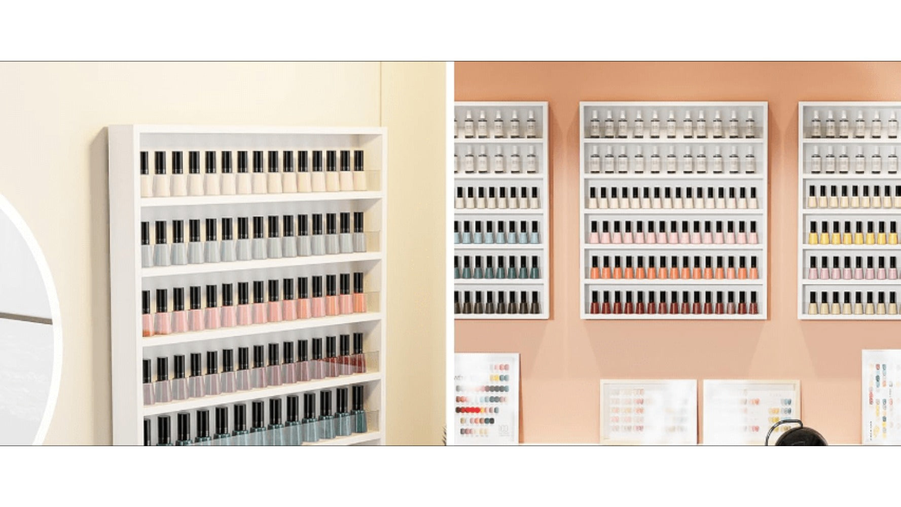 6 Layers/ 10 Layers Nail Polish Rack, Wall Mount Nail Polish Organizer W/ Acrylic Baffle, Salon Display Rack for Home Spa And Nail Studio, Pink/ White/ Black