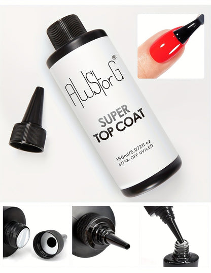 Gel Nail Top Coat Super Glossy Soak Off LED Gel Polish Base Coat Matte Finish Functional Gel Varnish for Nail Salon & Home Manicure 15ml