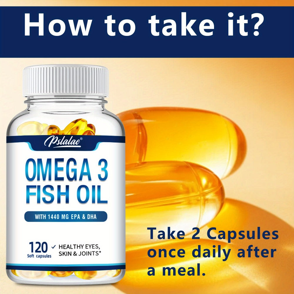 Omega-3 Fish Oil - with EPA and DHA, Support Vision, Skin, Heart, and Brain Health - 120pcs