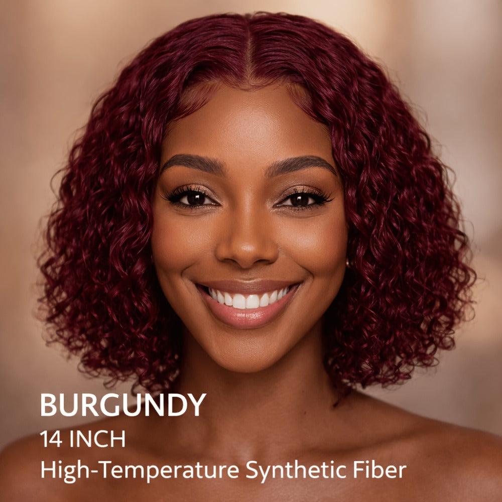 Deep Wave Curly Bob Wig Glueless Rose Net Cap - Secure Fit Short Curly Wig for Women Burgundy Golden Dark Brown Light Brown 14 Inch