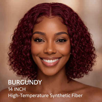 Deep Wave Curly Bob Wig Glueless Rose Net Cap - Secure Fit Short Curly Wig for Women Burgundy Golden Dark Brown Light Brown 14 Inch