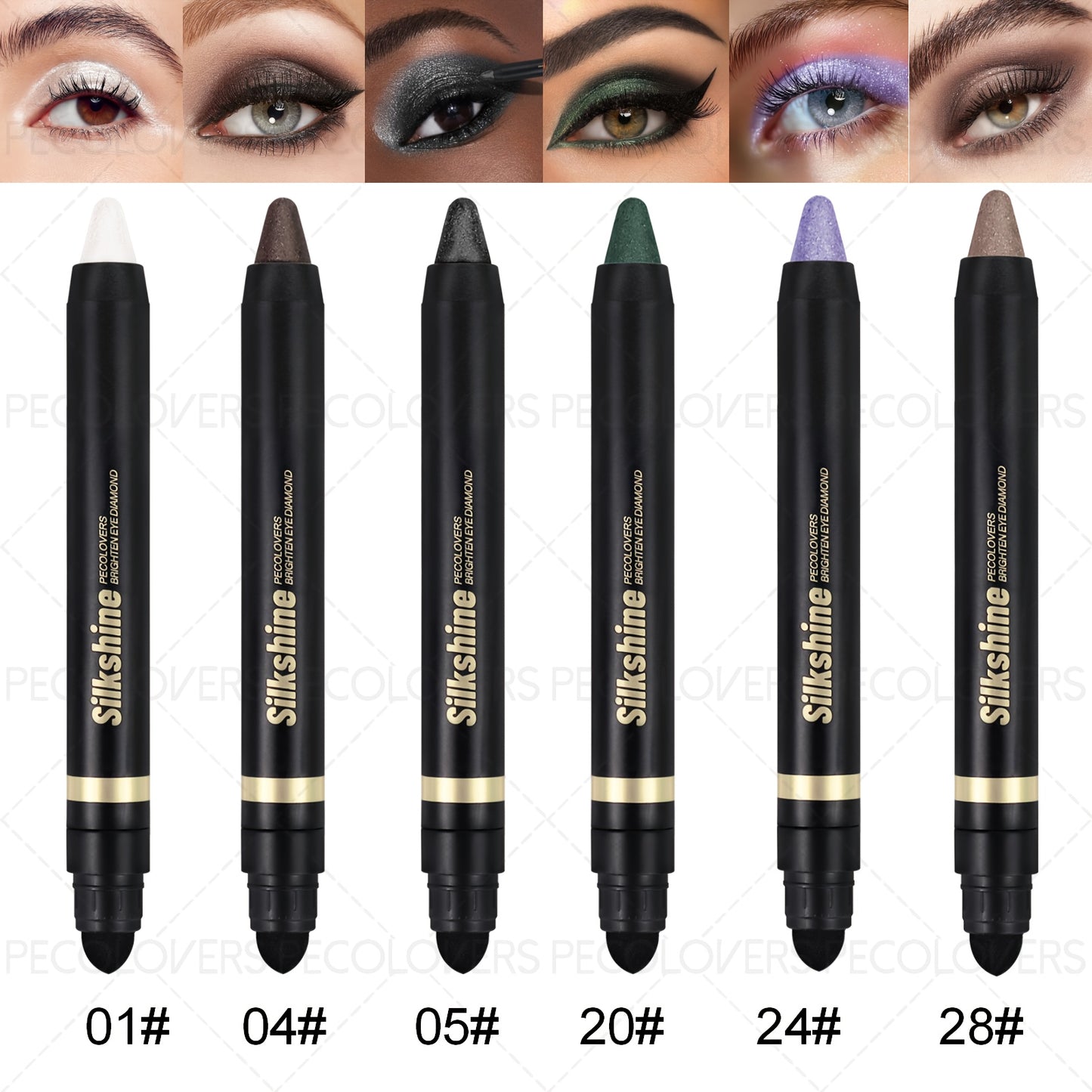 Eyeshadow Stick Set 6pcs Dual-Tipped with Brush Shimmer Glitter Eye Contouring Highlighting Pencil Multicolor Easy Apply Eye Makeup Kit