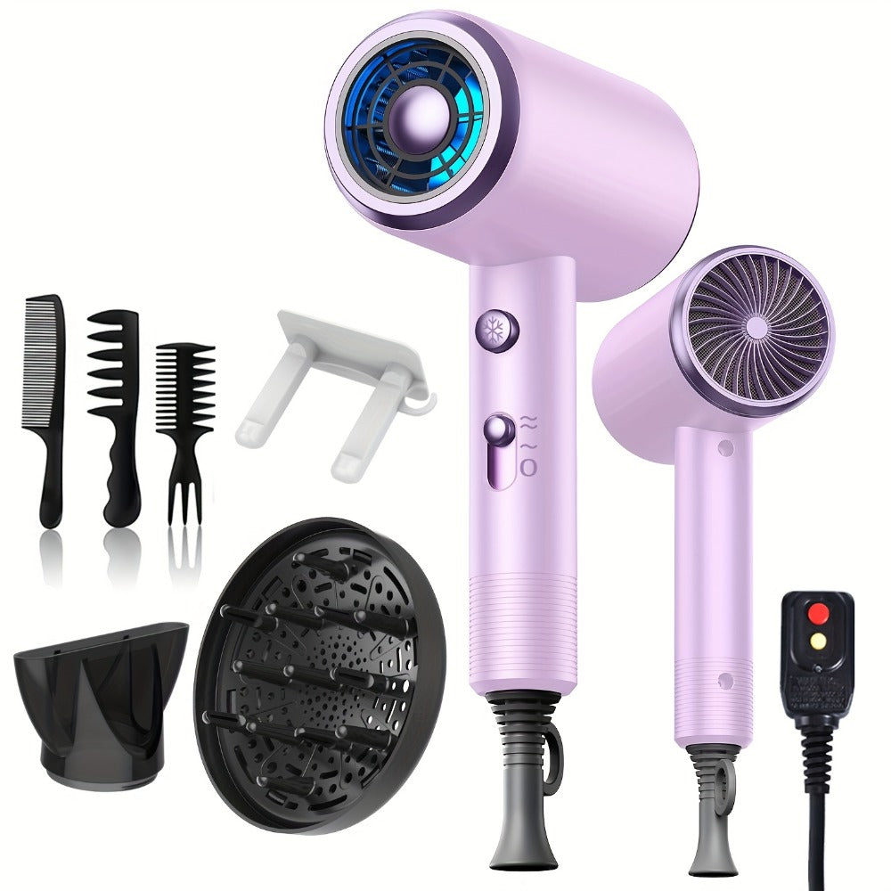 Professional Ionic Hair Dryer, Powerful 1600W Quick Dry Low Noise Hair Dryer with 2 Concentrator Nozzles 1 Diffuser Attachment 3 Combs One Multi-Purpose Hanger for Home Salon Travel (Gray, White, Red, Green, Purple, Pink)