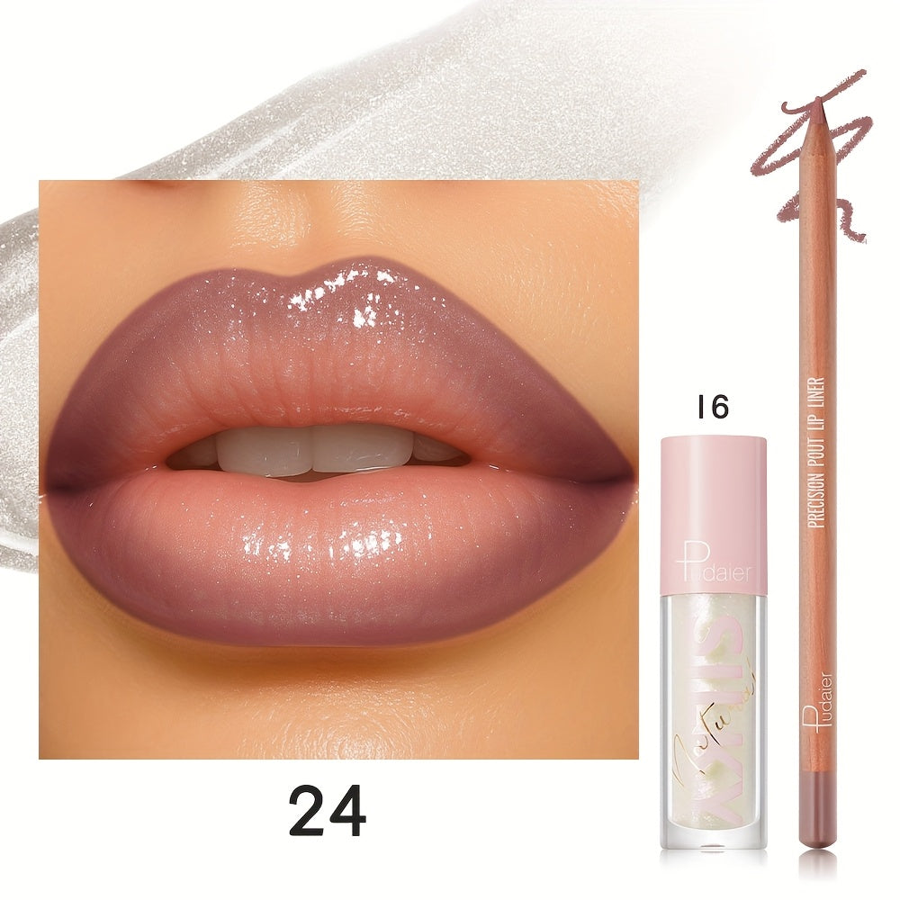 Matte Lip Liner and Glitter Lipstick Set Waterproof Long Lasting Gradient Lip Kit Smooth Blending Bold Color for All Skin Tones Daily Party Makeup