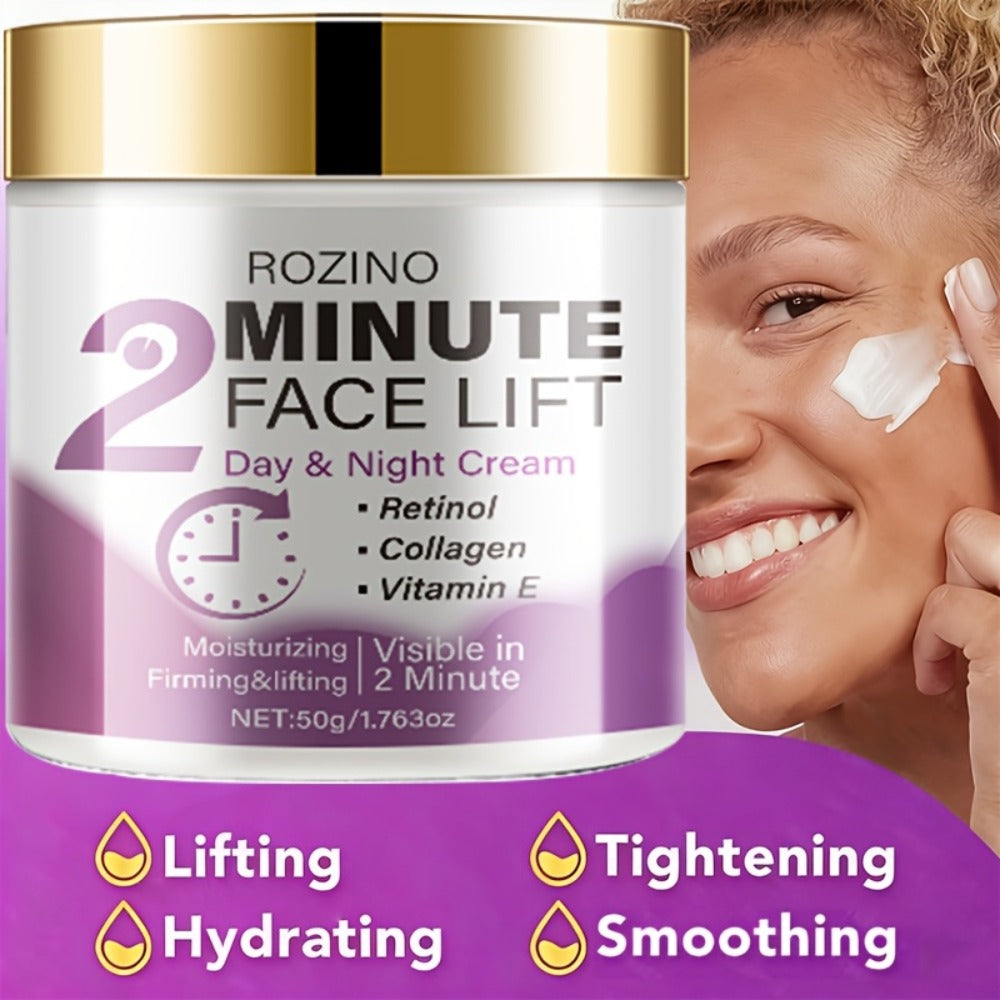 2-Minute Face Lift Day and Night Cream - Protein Lift and Firming Face Cream with Retinol, Protein, Turmeric, Hyaluronic Acid and Vitamins C and E - Moisturizing and Smooth, Suitable for All Skin Types - Alcohol Free