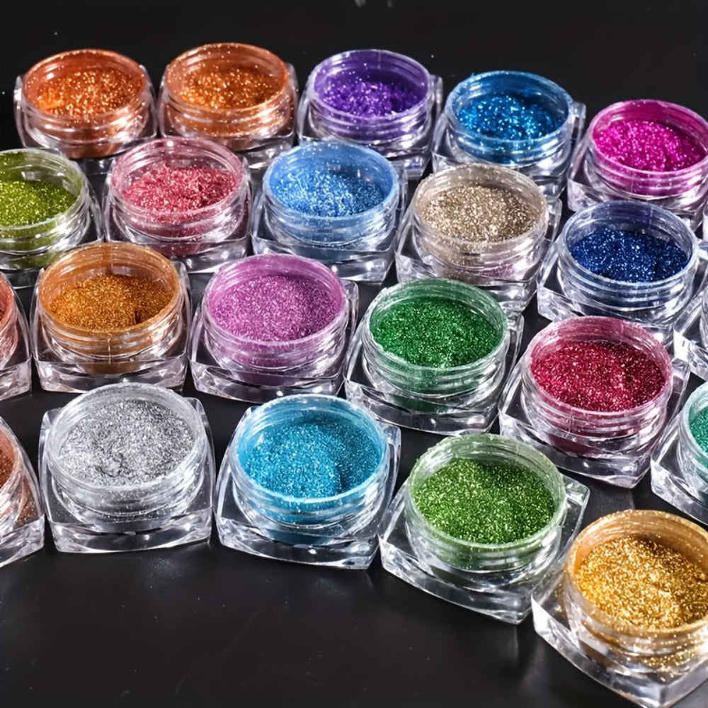 36pcs Chrome Nail Powder, Metallic Chrome Nail Powder Set, Metallic Mirror Nail Powder Set, Nail Art Glitter Decoration Metallic Mirror Effect Holographic Powder 1G/Jar Pearl for Resin Craft And Nail Art Manicure Additions