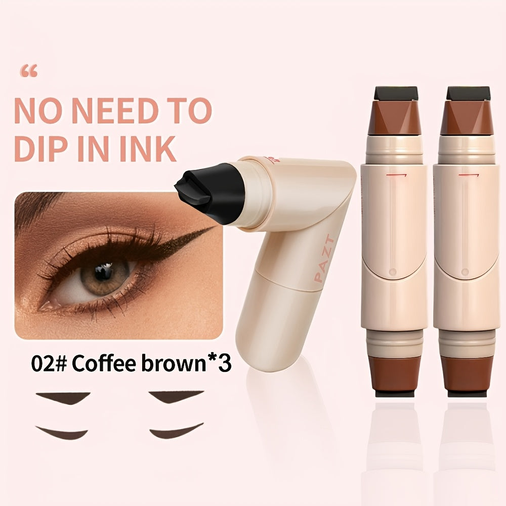Eyeliner Stamp Pen 3PCS Double-Headed Rotating Waterproof - Quick-Dry Smudge-Proof 24H Wear Winged Liner Stamp for Perfect Cat Eye, Black & Brown, Beginner-Friendly Eye Makeup