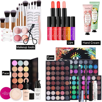 Makeup Set with Eyeshadow Palette, Makeup Brushes & Lip Color — POPFEEL Professional Multi-Shade Kit for Full Face Looks, Perfect Valentine's Day & Mother's Day Gift for Beauty Lovers