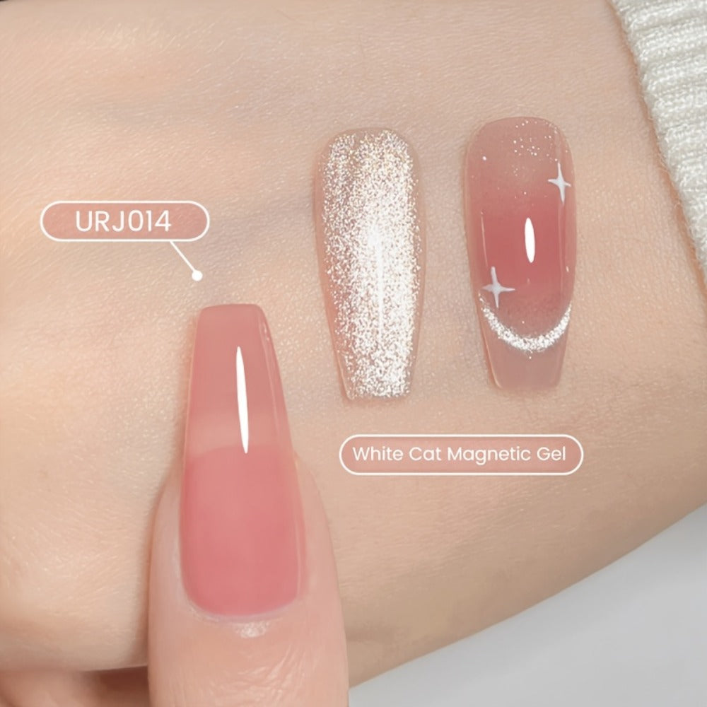 UR SUGAR 2pcs/Set 0.51oz Shine White Cat Magnetic Gel Nail Polish on Any Color Gel Sparkling Glitter Semi Permanent Soak Off Gel with Magnetic Stick
