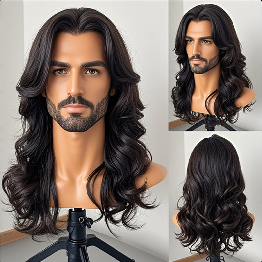 [Special Occasions] Men's Natural Look Curly Wig Suitable for Daily Wear & Special Occasions - Tangle-Free Lightweight Breathable Middle Part Wig with, Loose Curly Hairpiece for Balding, Thinning Hair, Comfortable Hairpiece for Skin Tones