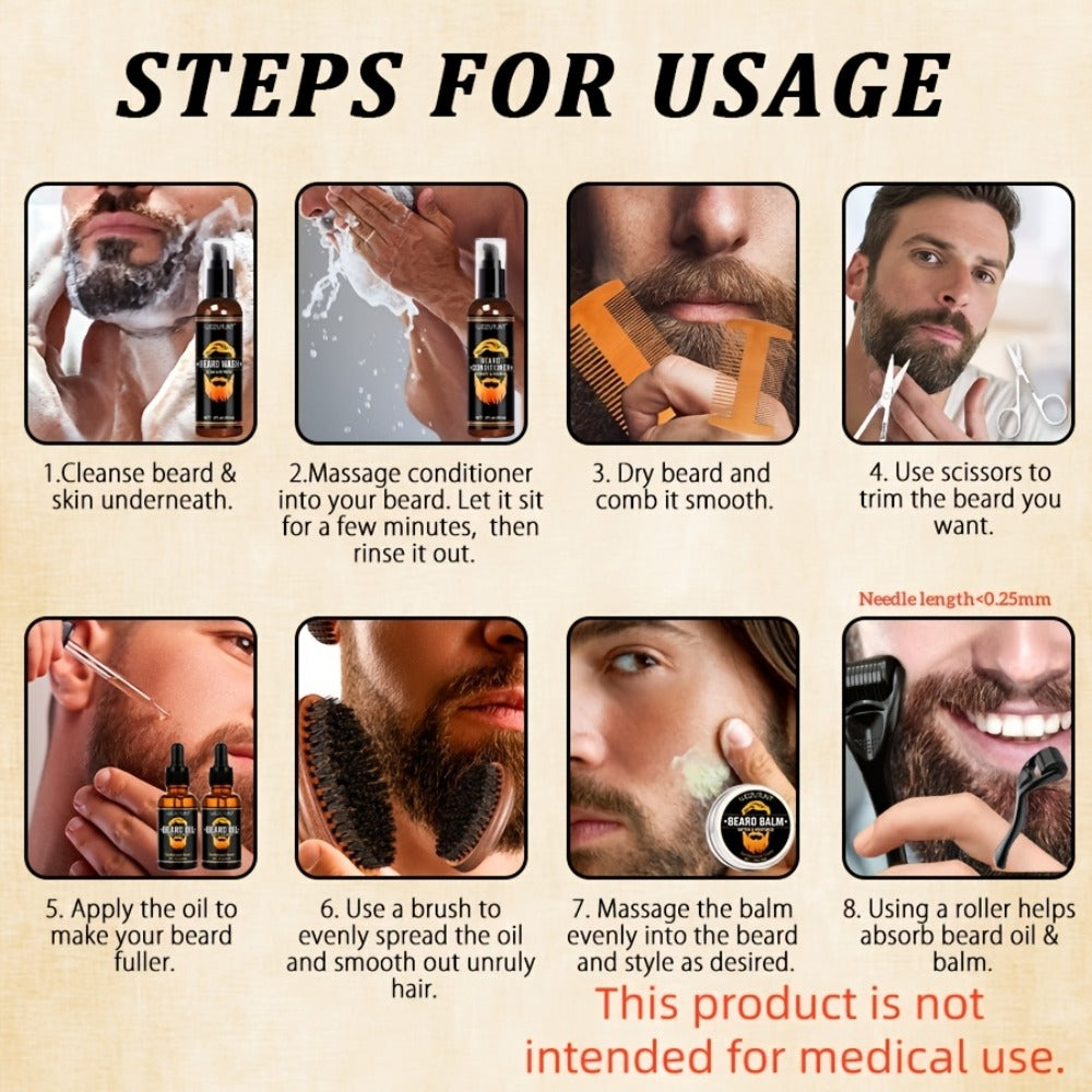 4pcs Beard Care Kit, 4pcs Beard Pen Kit, 9pcs Beard Care Kit Needle Length<0.25Mm. Beard Care Bundle for Men. Beard Trimmer Set with 2 Beard Oil -Balm -Conditioner - Wash -Brush - Comb - Clippers & Travel Pouch. for Birthdays Fathers Day Gift for Me