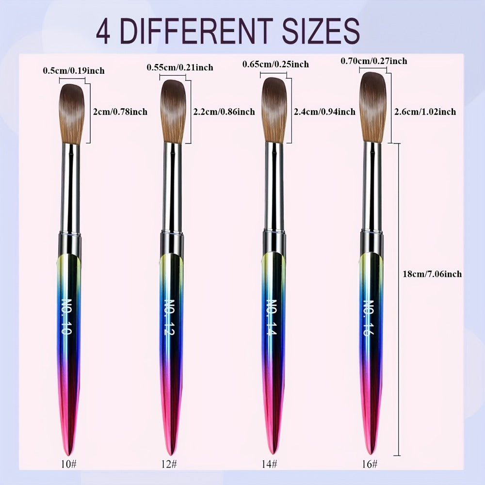 Acrylic Nail Brush Set, 4pcs Acrylic Nail Brush for Nails Size 10/12/14/16 Kolinsky Nail Art Brush for Acrylic Powder Application, Acrylic Nail Extension, 3D Nail Carving Nail Brush Set