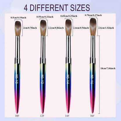 Acrylic Nail Brush Set 4Pcs Kolinsky Hair Nail Art Brushes Size 10 12 14 16 for Acrylic Powder Application Nail Extension 3D Nail Carving