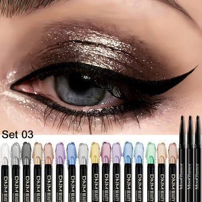 Eyeshadow Sticks & Gel Eyeliner Set 8/16PCS Shimmer Highly Pigmented Waterproof Smudge-Proof Multi-Use Eye Makeup Kit for Festival Party Colorful Looks