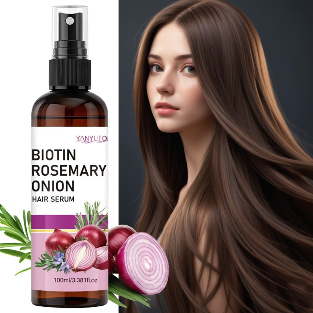Hair Growth Essence Spray with Biotin & Rosemary — Strengthening Treatment for Damaged & Fragile Hair, Onion Extract, Reduces Breakage & Frizz, Enhances Shine & Scalp Health, All Hair Types, 100ml