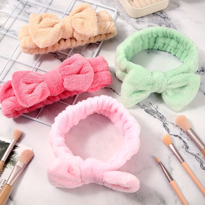 Spa Headbands for Washing Face 52 Pack Soft Coral Fleece Bow Headband Fluffy Makeup Headband for Women Skincare Shower Facial Cosmetic Headbands 13 Colors Bulk Set Slumber Party Supplies