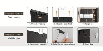 Self Haircut Mirror 3-Way with LED Light & Accessories - 360° Viewing Angle, Anti-Fog HD Glass, Height Adjustable, Door Wall Table Mount, DIY Barber Mirror for Hair Cutting Shaving Styling