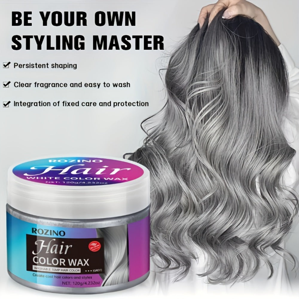 Grey Hair Color Wax ROZINO 3-in-1 Color Style & Fix Vitamins Protein Hides Grey Instantly Natural Volume Easy Wash 72Hr Fruity Oceanic Scent 120g 4.23oz