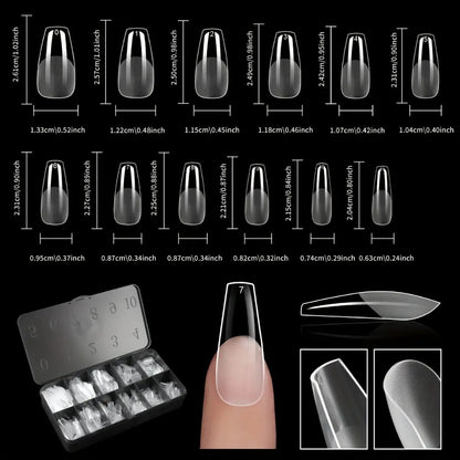 Soft Gel Nail Tips 600 Pieces - Clear Crystal Full Cover False Nails for Extensions | Almond Oval Square Coffin Stiletto Short Medium Long, Semi-Gloss Transparent Nail Tips for Nail Art Salon & DIY