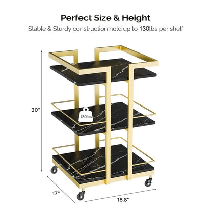 Salon Rolling Trolley Cart 3-Shelf with Lockable Wheels 130lbs per Shelf - Metal Frame Utility Cart for Esthetician, Spa, Tattoo, Massage & Manicure, Golden White Rose Gold Black