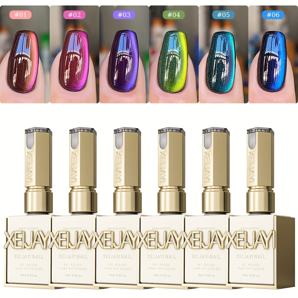 XEIJAYI Frame Bottle Aurora Cat Eye Set -- Ultra-Bright Aurora Cat Eye Nail Polish 6pcs Set, Trendy Spring Nail Art, Stylish Salon Artistic Cat Eye Gel, Shiny Luster with Changing Colors, Women's Nail Art Tools, Dazzling Cat Eye Nail Design.