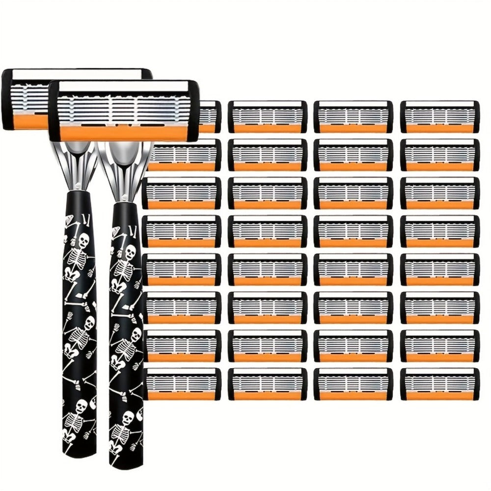 Safety Razor for Men - 7-Layer Stainless Steel Blades, Non-Slip Metal Handle, Classic Double Edge Razor for Beard & Mustache Grooming, Multiple Handle & Blade Pack Options