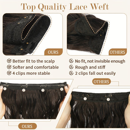 Invisible Wire Hair Extensions for Women Synthetic Wavy Wig with Clear Wire 18 Inch Multi-Color Balayage Highlight Natural Look Glueless No Damage Easy Apply