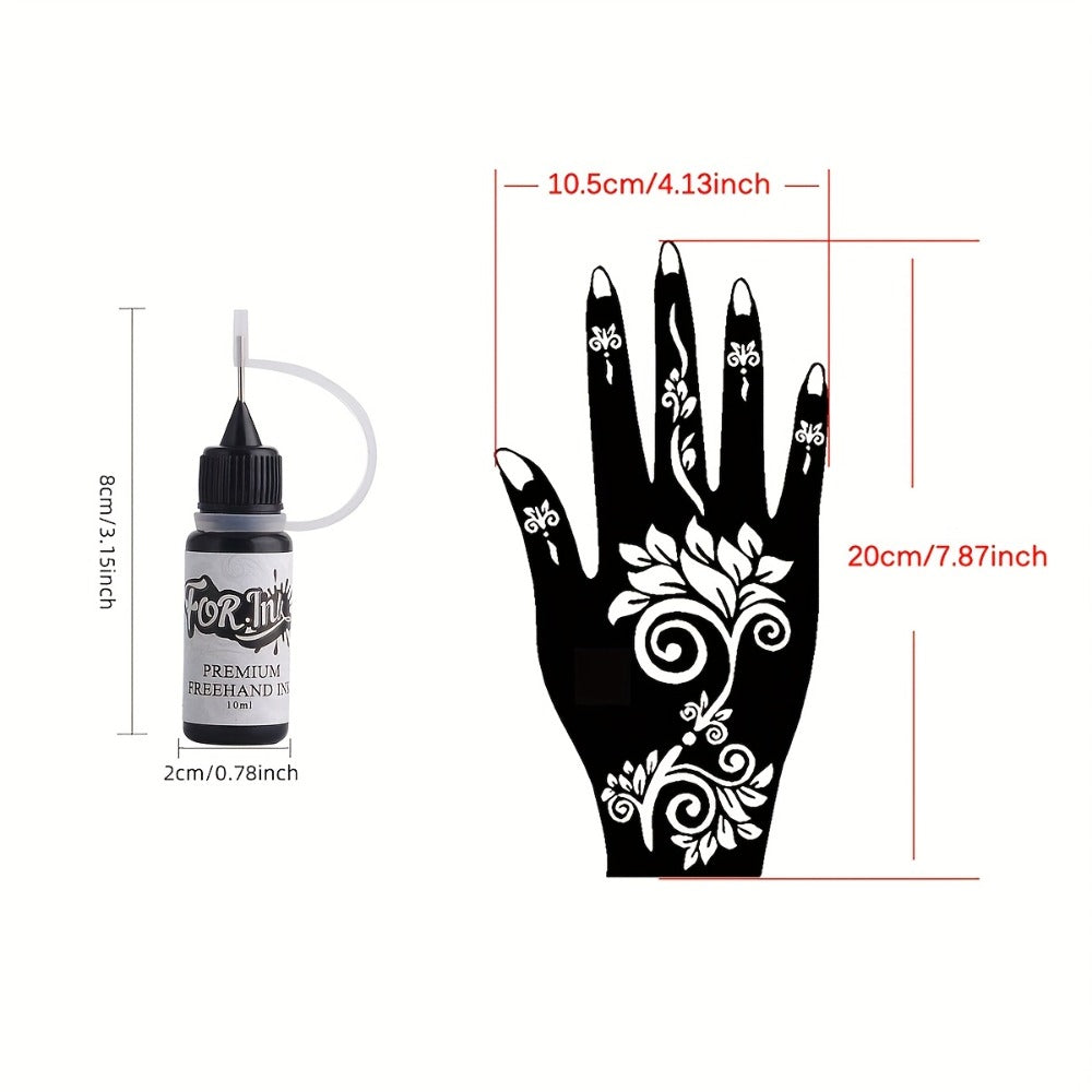 Temporary Tattoo Kit Freehand Ink Semi Permanent Tattoo Jagua Gel Free Stencils Fake Freckles Temp Tattoos for Women Men - Full Kit 3 Bottles (2 Bottles Brown, 1 Bottle Red Color ) for Weddings, Valentine'S Day