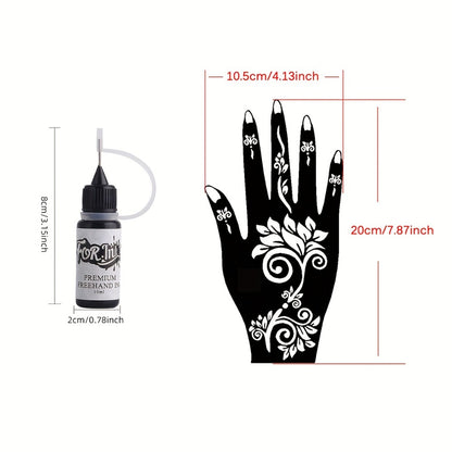 Jagua Gel Temporary Tattoo Kit — Semi-Permanent Freehand Ink, Fake Freckles, 3 Brown & Red Ink Bottles, 6 Stencils & Gloves for Women & Men, Weddings & Special Events