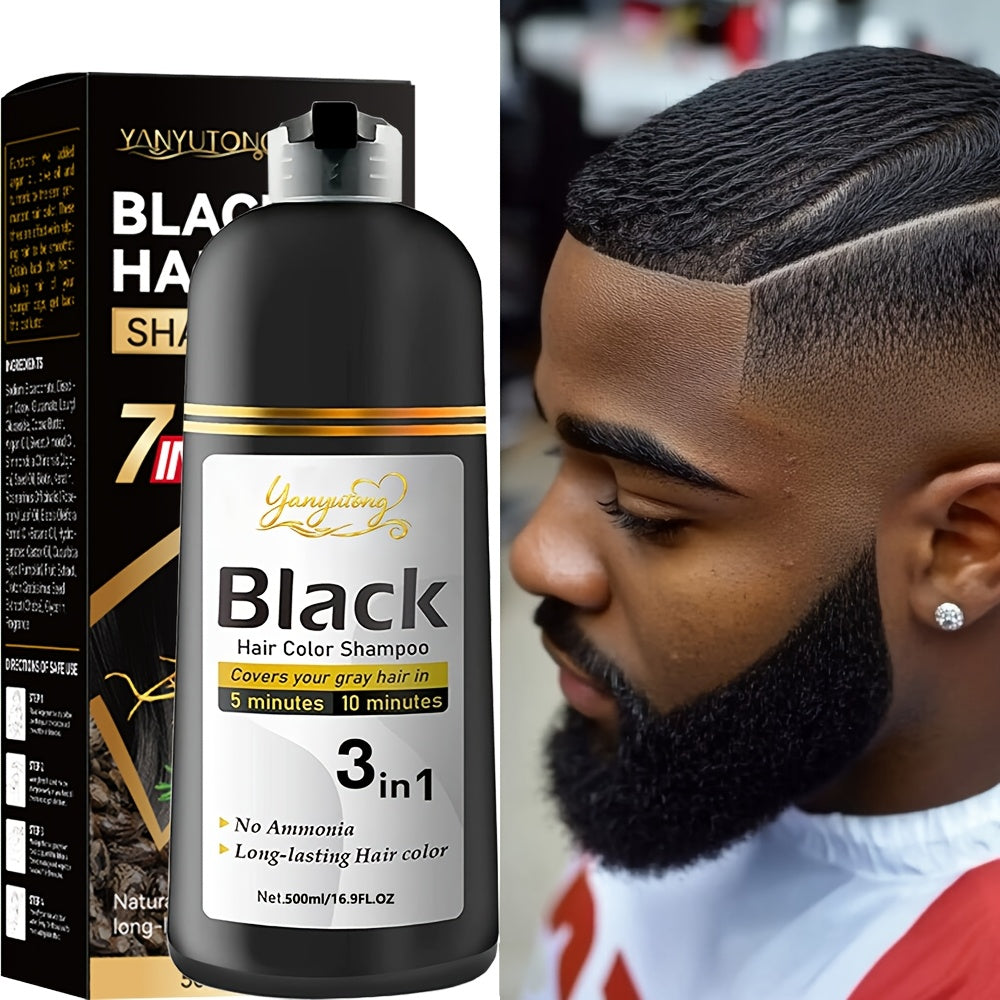 16.9fl.oz Beard & Hair Dye Shampoo | Natural Plant Pigments, Gentle On Scalp, Fast Gray Coverage - Black | Ideal Gift for Halloween, Christmas & Valentine's Day