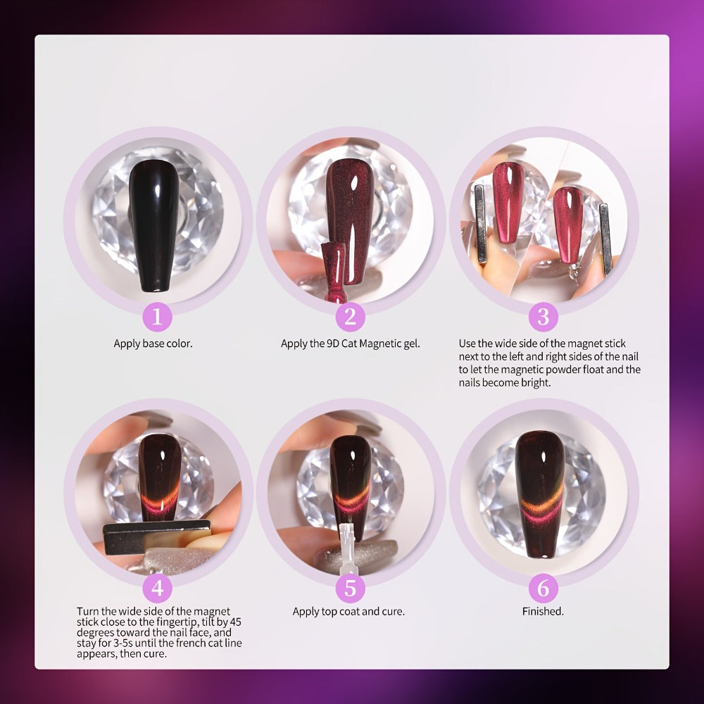 Cat Eye Gel Nail Polish Magnetic Aurora Glitter 8pcs Black Crystal Semi-Permanent Nail Art Gel No Base Color Required 0.24oz Each