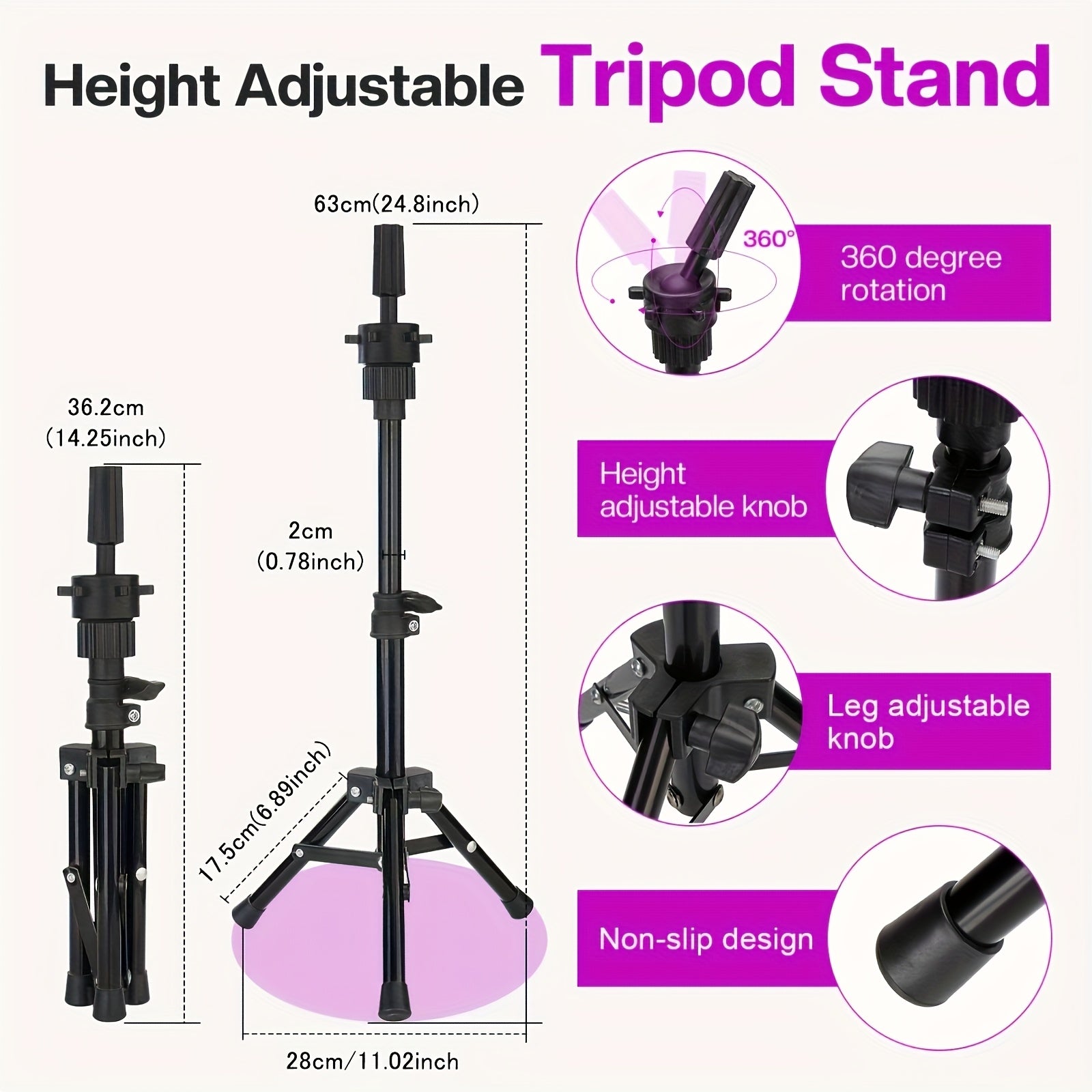 Adjustable Wig Stand 22 Inch Adjustable Reinforced Wig Stand with Mannequin Head | for Wigs, Cosmetology, Manikin Head Set