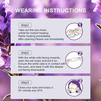 Lavender Steam Eye Mask Self-Heating Warm Compress Moisturizing Hypoallergenic Alcohol-Free for Dry Eyes Fatigue Relief Travel Sleep Spa All Skin Types 30pcs 60pcs