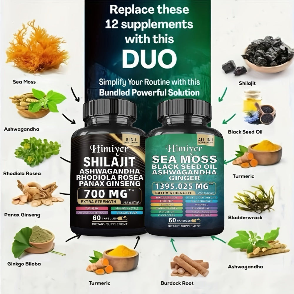 6pcs Sea Moss &SHILA, SEA MOSS 350mg, SHILA 300mg, Ashwagandha 200mg, 3 Courses Of Treatment - 6 Bottle Is Cheaper And Healthier-All Nutritional Supplement, Vitamins, Trace Elements, And Sports Energy.