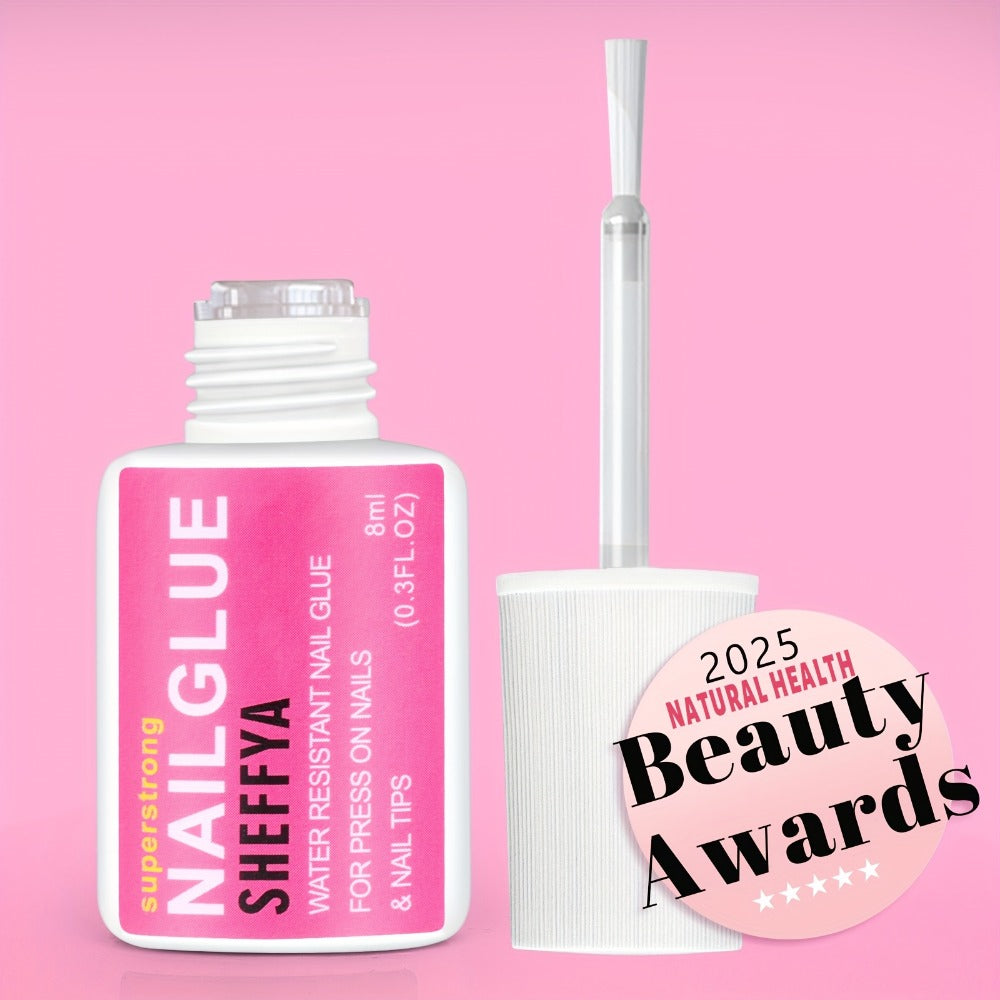 SHEFFYASuper Strong Nail Glue for Press On Nails, Nail Tips & Acrylic Nails (0.27oz) Brush On Glue for Press Ons, Tips & Acrylics - Long Lasting, Maximum Strength, Mess-Free Application