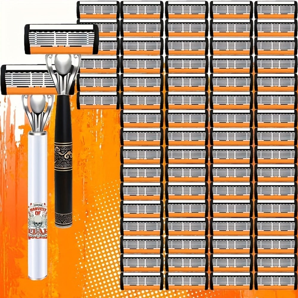 Men'S 72-Blade Razor: Progressive Design for Painless Shaving, 2 Non-Slip Handles, Classic Style, Ideal Gift for Birthday/ Father'S Day