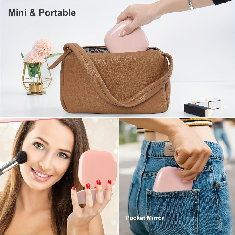 Two-Sided Magnifying Mirror with LED Lights, Featuring Three Brightness Levels, USB Charging, a Foldable And Portable Design, a Polished Plastic Frame, And an Animal Theme, Ideal for Makeup And Travel