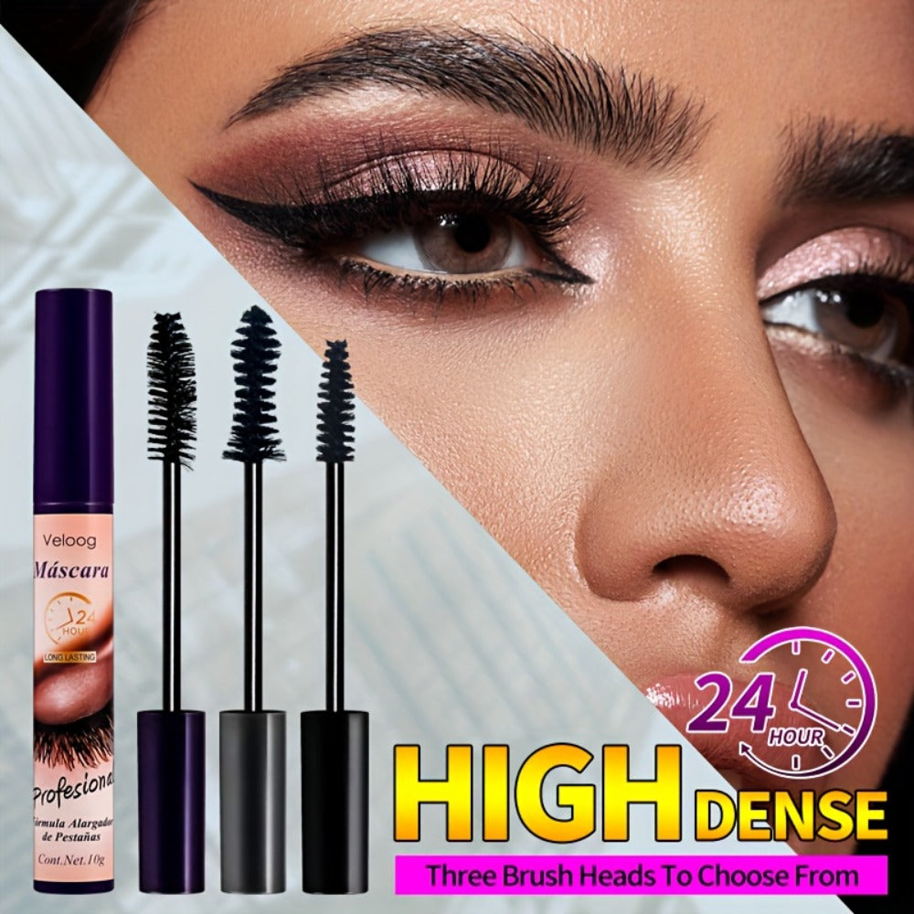 Waterproof Mascara Set 3pcs — Lengthening Volumizing Curling Mascara with 3 Brush Heads (Sea Urchin, Spiral, Conical), Long-Lasting Sweatproof Humidity-Resistant Eye Makeup