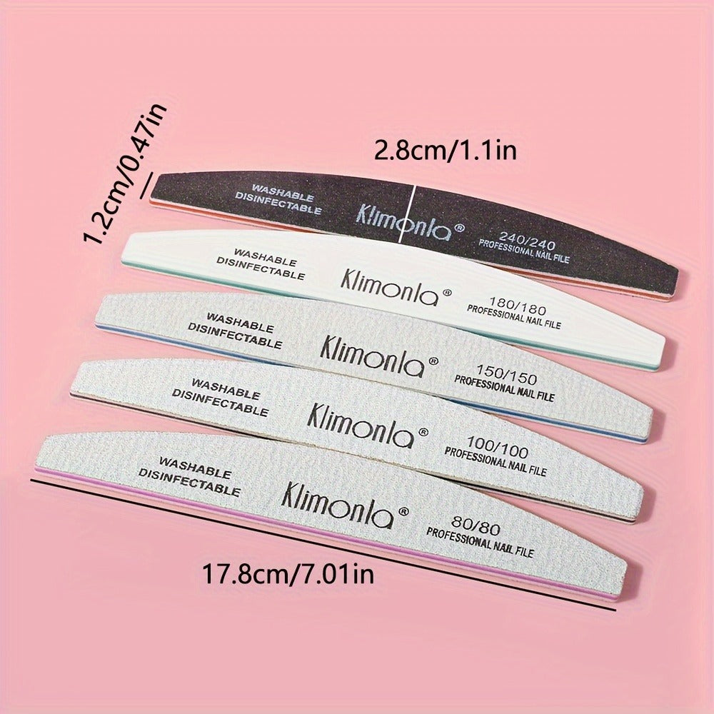 High-Quality Nail Filing And Shaping Tools, Including Gray Sanding Strips And Half-Moon Files, Available in Packs of 5 Or 10, Complete with an OPP Bag.