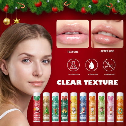 Lip Balm Set 10-Pack Christmas Gift — MISS FACTORX Moisturizing Lipstick Collection with Vitamin E, Natural Look, All Skin Types, Holiday & Valentine’s Day Gift for Women