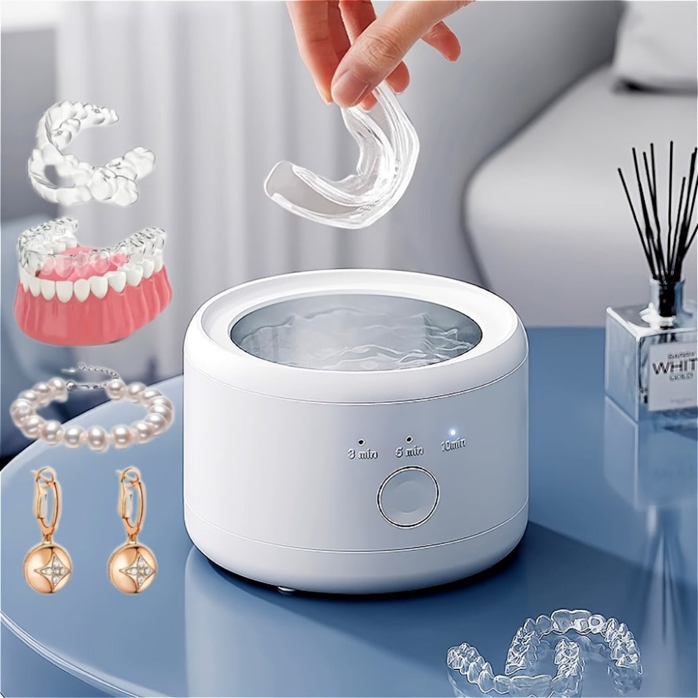 Denture Cleaning Machine One-Touch Operation Automatic Cleaning Device 3 Speeds Timing for Cleaning Jewelry Glasses