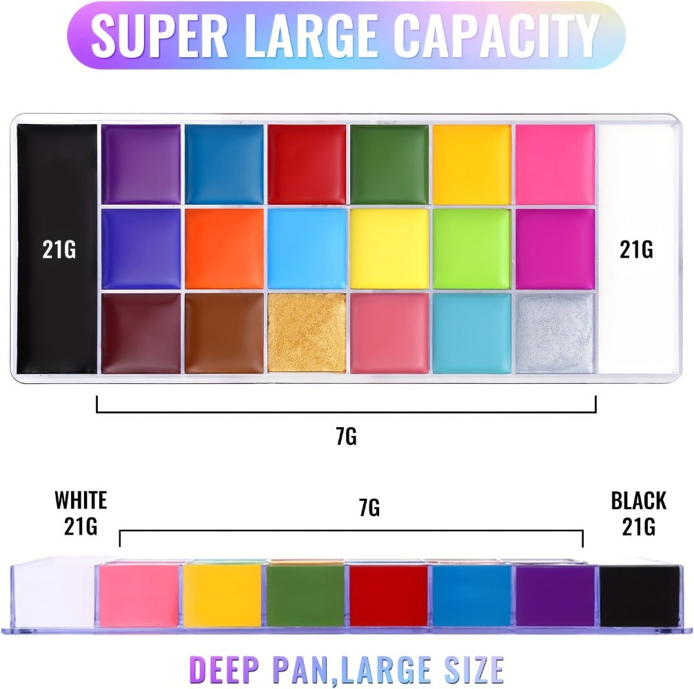 Face Body Paint Palette 20 Colors Oil-Based - Halloween SFX Makeup Kit Black White Flash Tattoo Cosplay Festival Stage Artist Full Size 168g