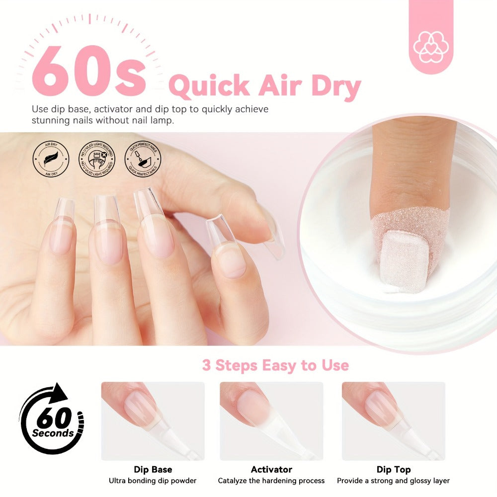SAVILAND Clear Dip Powder Nail Kit Starter: 60G 2.1Oz Dip Powder for Nails with Dipping Powder Liquid Set Including Dip Base, Activator, And Top Coat. A Professional Dip Nail Kit Ideal for Repairing French Manicures And Nail Art.