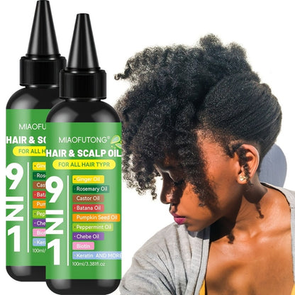 Hair Care Oil 9-in-1 with Turmeric, Rosemary, Castor & Biotin - Deep Hydration, Frizz Control & Smoothness for All Hair Types, Plant-Based Squalane, 100ml