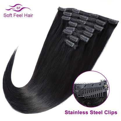 Clip In Human Hair Extensions Body Wave 8pcs 120g Full Head Real Human Hair Clip Ins Women Natural Black 1B Straight 12-26 Inch Thick Voluminous Seamless Blend
