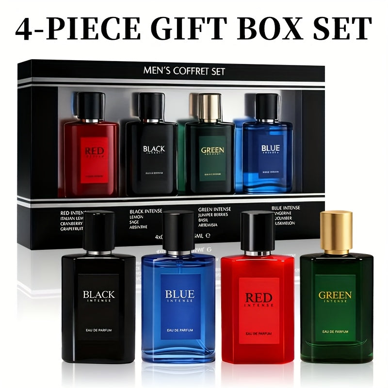 [Holiday Gifts] 4pcs Set, Men's Eau De Toilette Spray Gift Box, Long Lasting Fragrance, 4 Different Flavor, Perfect for Holiday Gifts, Dating, Daily Life, Parties, 0.85fl.oz/bottle
