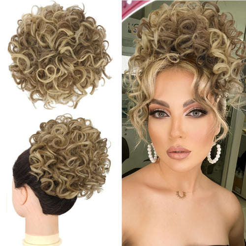 Messy Bun Hair Extension Drawstring Curly Ponytail - 80g Synthetic Loose Bun Piece for Women Thinning Hair Black Brown Burgundy 10 Inch